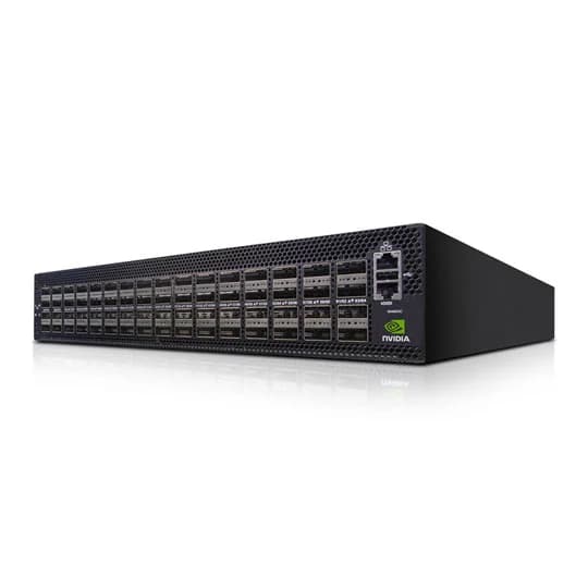NVIDIA Spectrum-3 SN4600C (MSN4600-CS2RC) 2U Ethernet switch, front three-quarter view showing its 64 QSFP28 ports