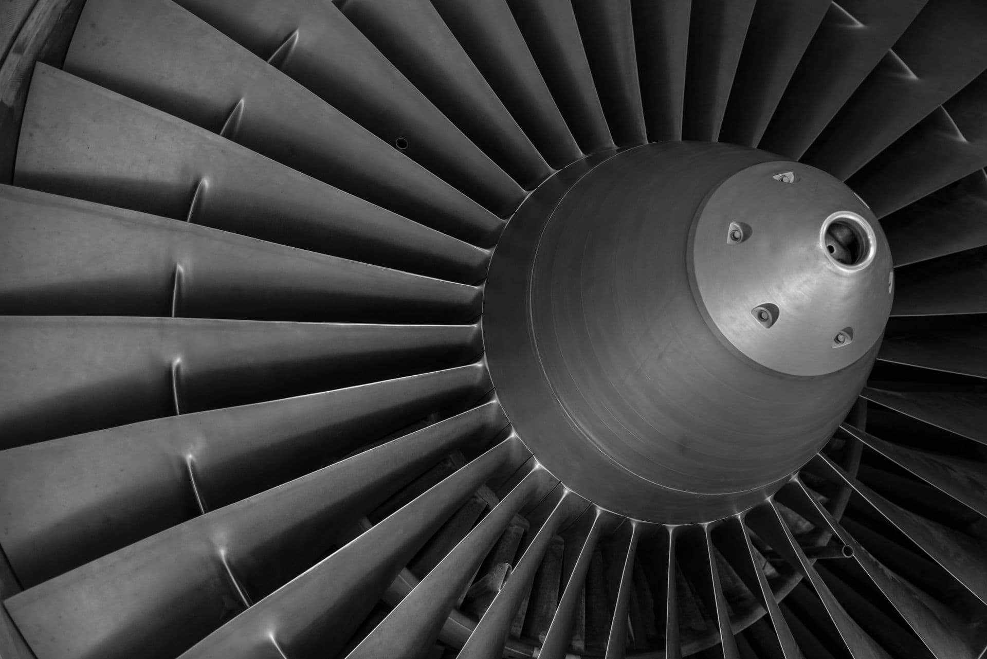 A gas turbine's blades radiating from the central hub