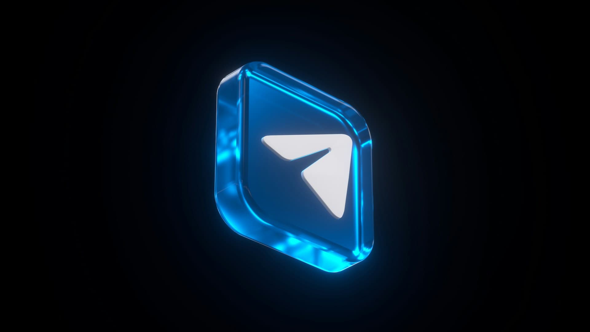 A glowing 3D Telegram icon on a black background, suggesting safeguarding Telegram data